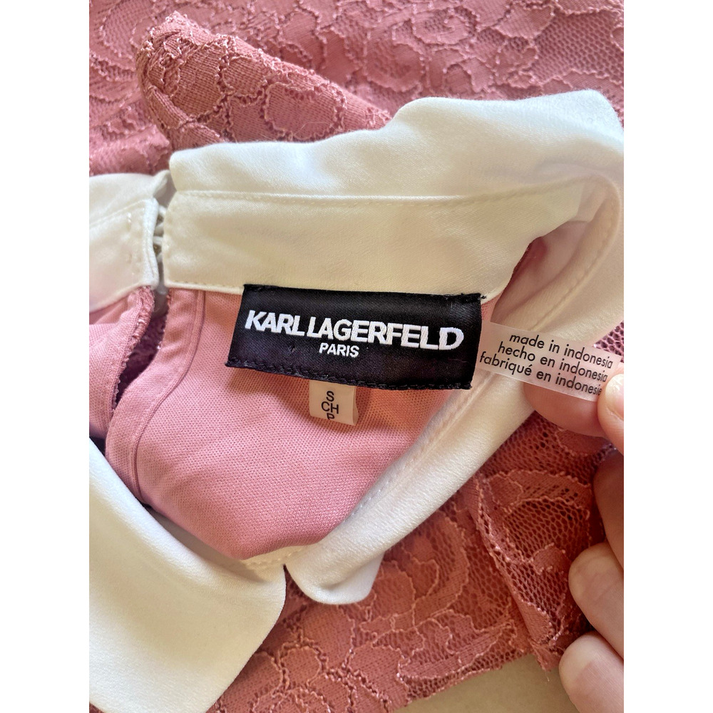 Karl Lagerfeld Shirt Womens Size Small Pink & White Floral Lace Collar Blouse - Picture 4 of 11